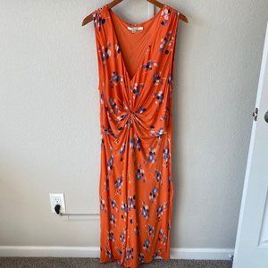 Boden Dress Orange Blue Front Knot Polka Dot Floral Print